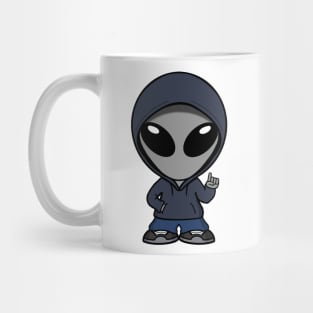 Gray Space Alien Character Pointing Up (v2) Mug